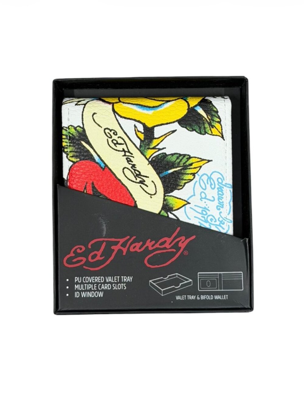 Ed Hardy Men’s Faux Leather Bifold White Wallet NEW